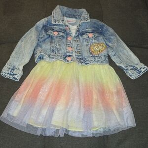 Little Lass Blue Denim Jacket with Pastel Tulle Dress